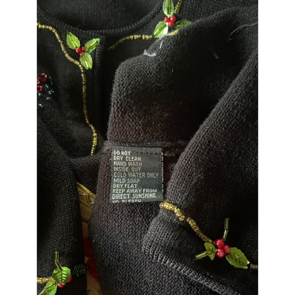 BEREK 2 Takako Sakon Angels Nativity Bejeweled Sequined Black Sweater Vintage L - Picture 12 of 12